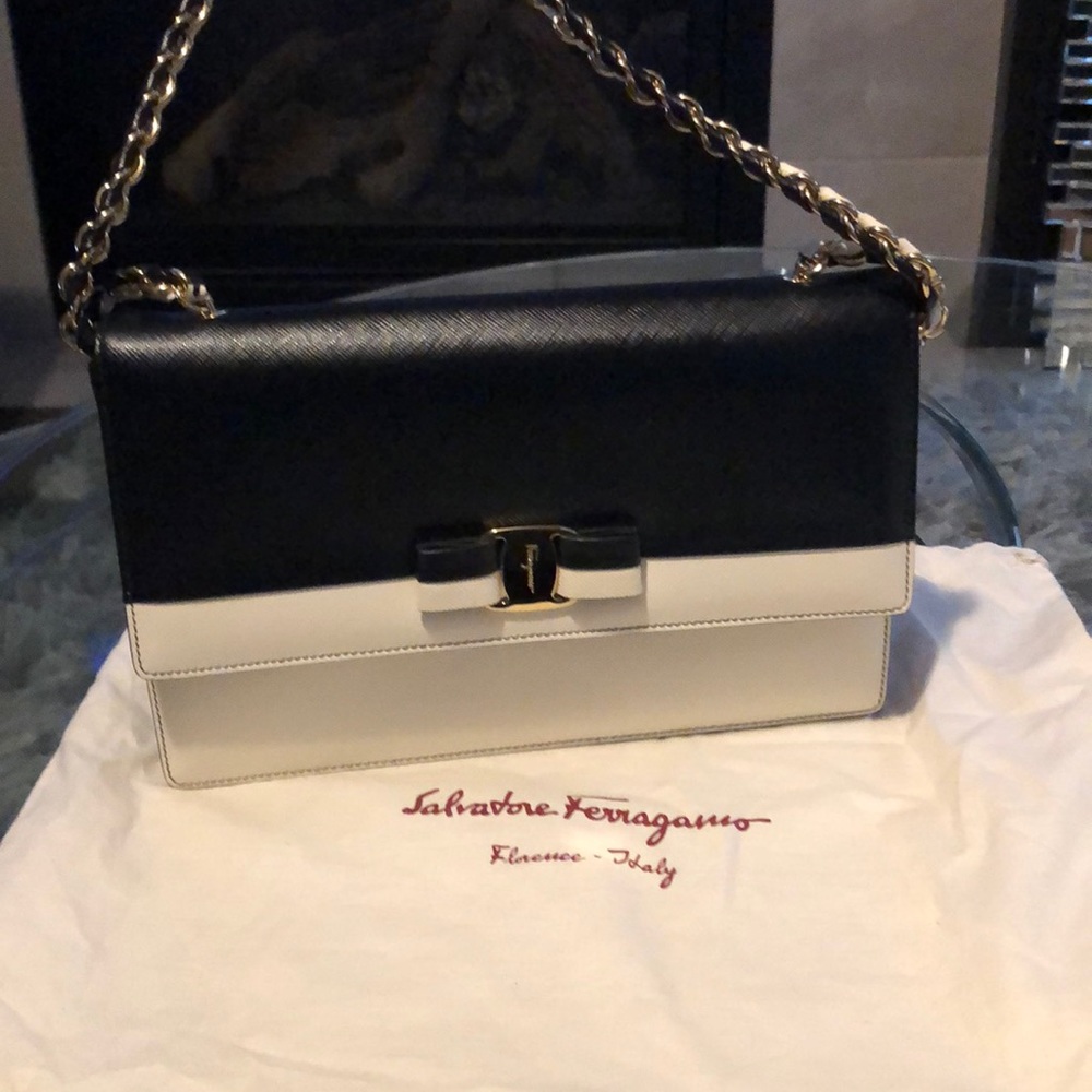 Ferragamo off white/black purse - BRAND NEW